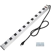 10 Outlet Plugs Heavy Duty Metal Power Strip, Aluminum Workshop Socket with 4FT Long Cord and Pow...