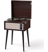 Vintage Standing Vinyl Record Player with Detachable Legs, PC Recording, 3-Speed Belt Driven Blue...