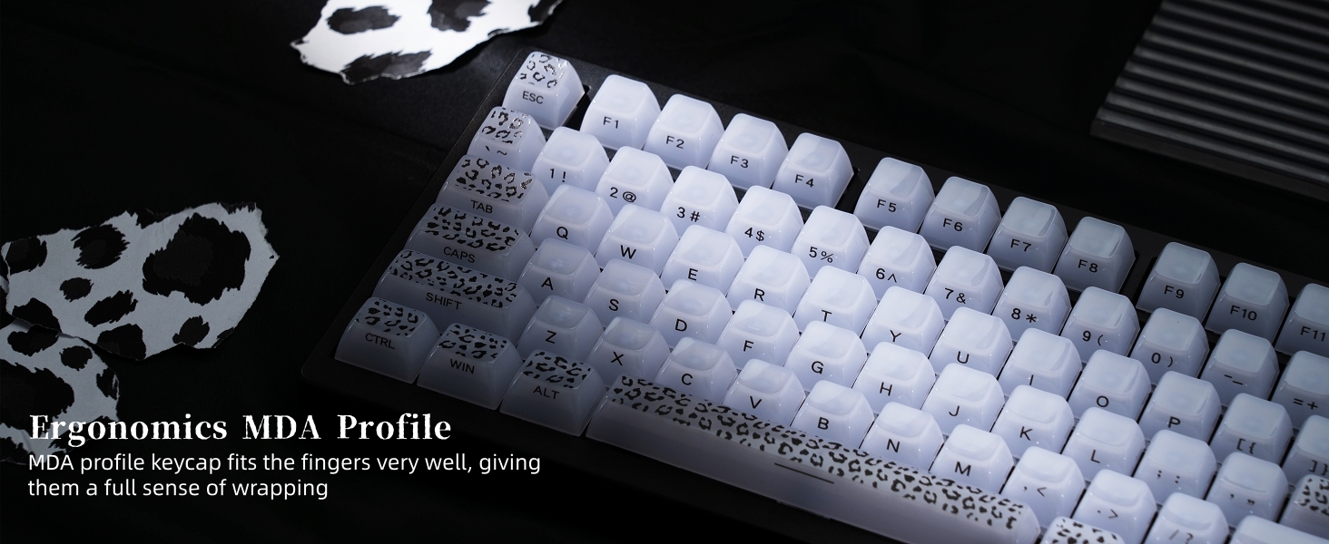 Womier Keyboard Keycaps Jelly, White Ceramic Keycaps Style, Leopard Print Key caps
