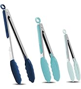 HOTEC Premium Stainless Steel Locking Kitchen Tongs with Silicon Tips, Set of 3-7", 9" and 12" (G...