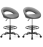 BESTFAIR Drafting Chair for Standing Desk, Height Adjustable Rolling Stool with Backrest &amp; Footre...
