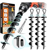 [Premium] 4 Pack Ground Anchors with Power Nut Driver Drill Bit, Ground Anchors Screw in, Swing S...