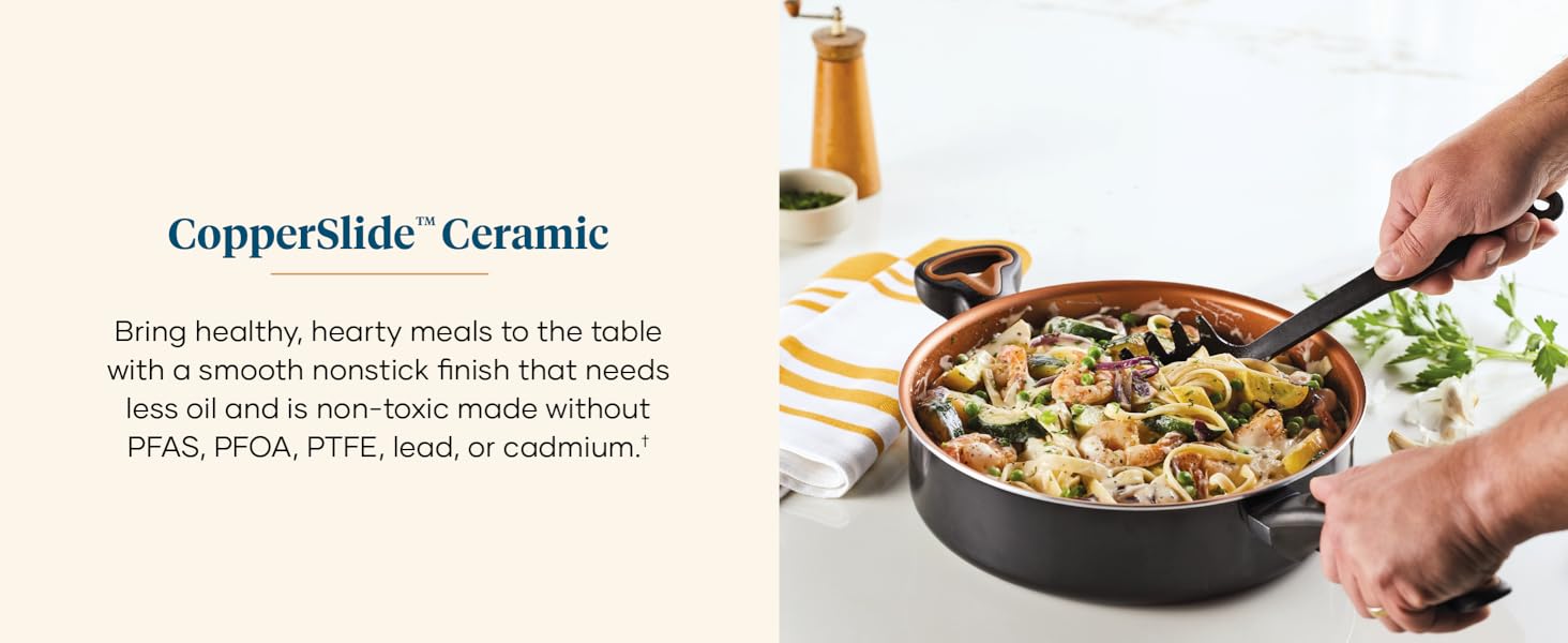 Farberware Glide saute with pasta and shrimp