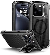 Lanhiem iPhone 15 Pro Metal Case, [Built-in Camera Kickstand &amp; Glass Screen Protector] Protective...