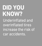 DID YOU KNOW? Underinflated and overinflated tires increase the risk of car accidents.