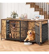 63" Large Dog Crate Furniture for 2 Dogs – Extra Sturdy XXL Metal &amp; Wooden Medium Double Dog Cage...