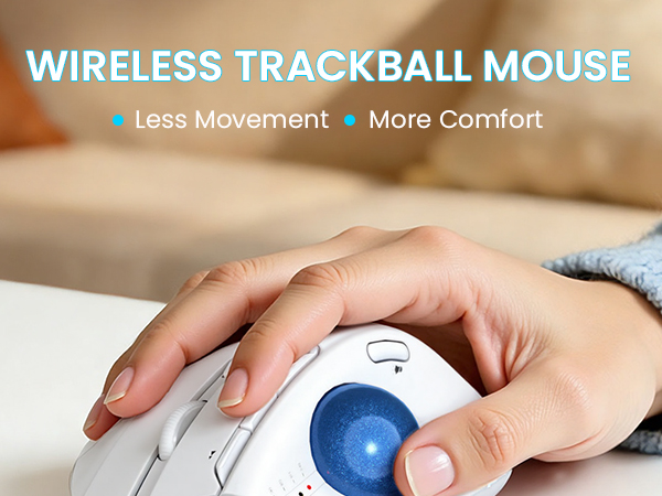 Wireless Trackball Mouse, Ergonomic Bluetooth Rechargeable Computer Mouse