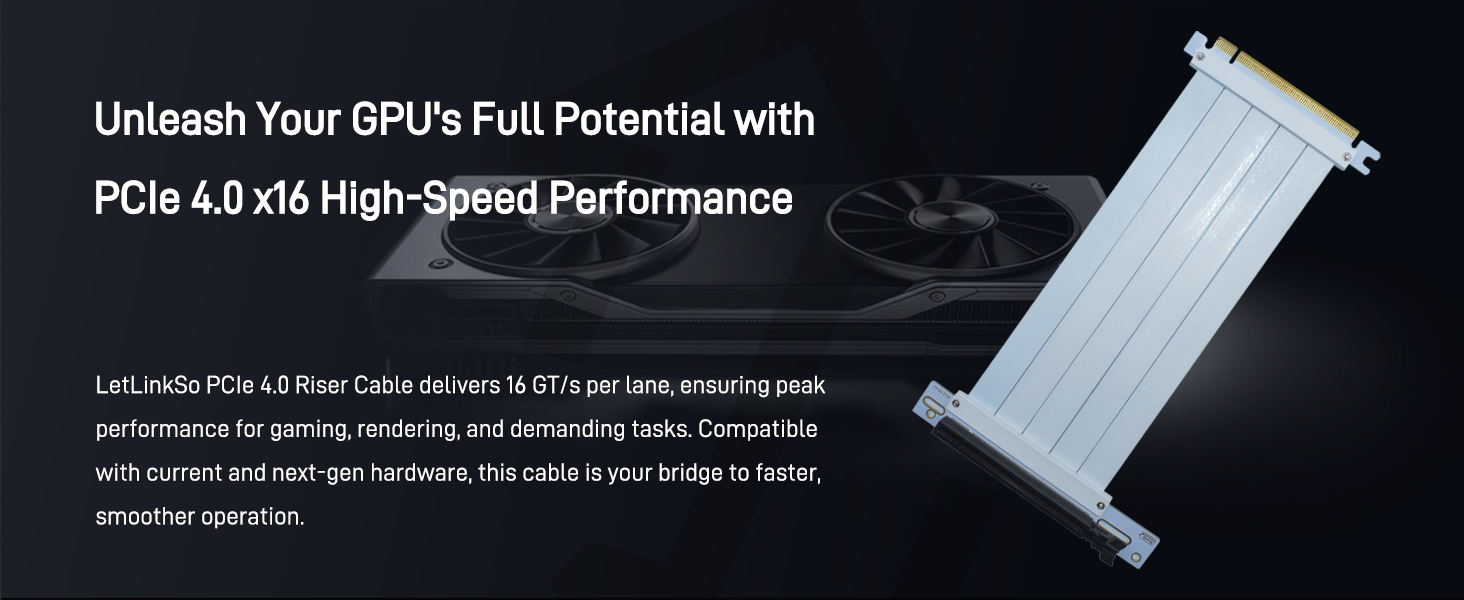 LetLinkSo Gen4 PCIe 4.0 Riser Cable x16 Flexible Extension 90 Angle Adapter fishtail for vertical 