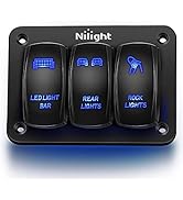 Nilight - 90105C 3 Gang Aluminum Rocker Switch Panel 5 Pin ON/Off Pre-Wired Toggle Switch Panel W...
