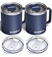 avodvo 2 Pack 12oz Insulated Coffee Mug with Lids – Double Wall Stainless Steel Travel Cups with ...