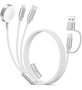 Travel Essentials for Apple Watch Charger, 3 in 2 USB C Cable for Type C/L-Port Devices, Multi Ch...