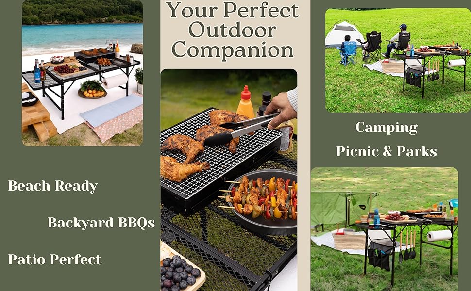 folding table, folding grill table, portable table, black, camping, picnic, bbq, suitcase table