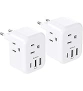 2 Pack European Travel Plug Adapter, International Power Plug Adapter with 3 Outlets 3 USB Chargi...
