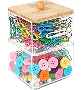 HUTUDD Clear Paper Clip Holder, Paperclip Holder with Bamboo Lid, Stackable Paperclip Holders for...
