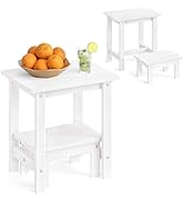 LUE BONA 2-in-1 Outdoor Side Table with Removable Small Foot Stool, 2-Tier HDPS Outdoor End Table...