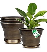 Plant Planters Pots Set of 4 Pack 11 Inch, Plastic Flower Pot for Indoor Plants with Drainage Hol...