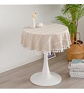 YZKITM Round Rustic Small Tablecloth Washable Striped Jacquard Linen Table Cloth Heavy Weight Far...