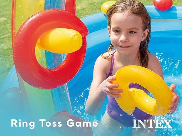 Intex 9.75 x 6.3 Foot Rainbow Slide Inflatable Pool and Water Slide Ring Center