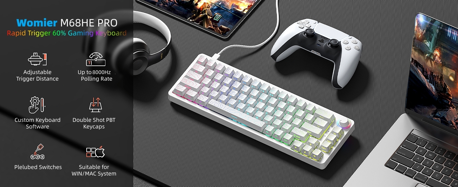 60% Percent Keyboard Rapid Trigger Gaming Keyboard RGB Hall Effect Topographic Keyboard