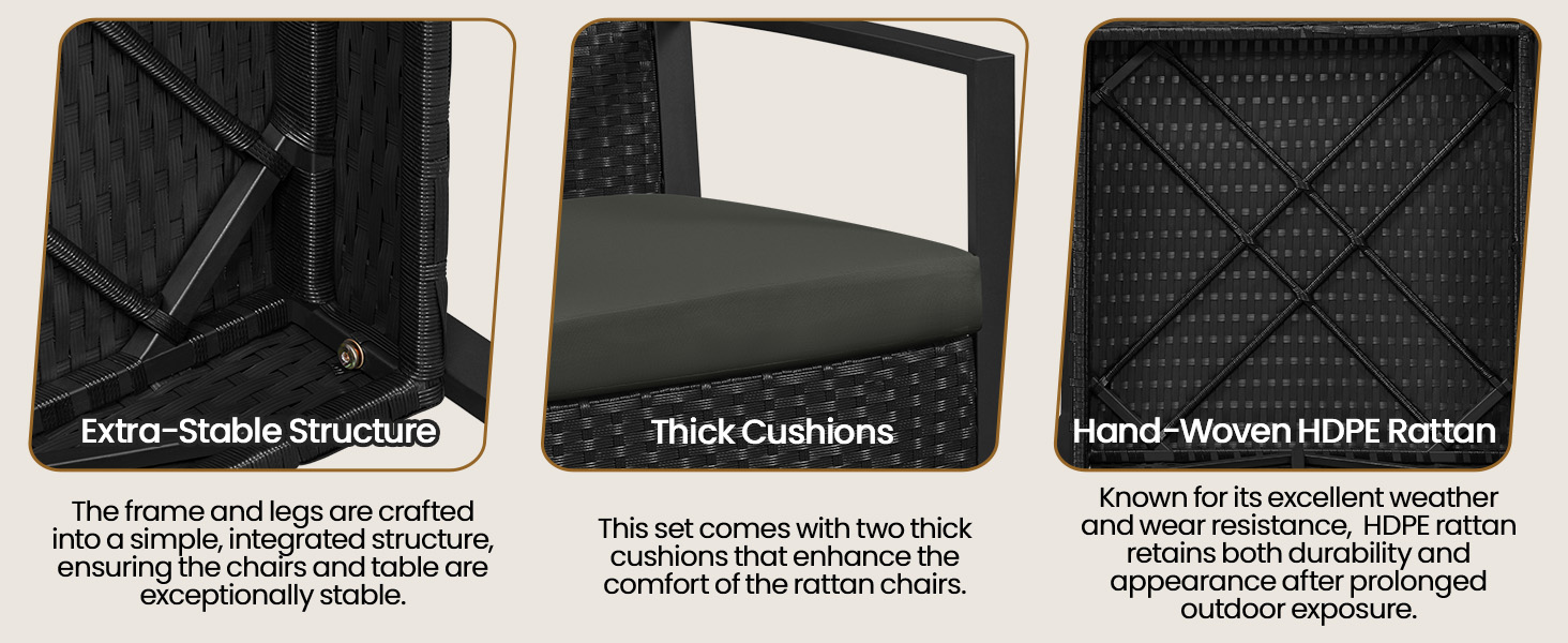 3-Piece Patio Set Rattan Chairs &amp; Table 