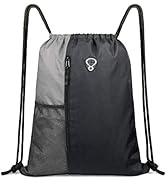 Drawstring Backpack Sports Gym Bag for Women Men Children Large Size with Zipper and Water Bottle...
