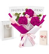 RIFOVN Crochet Flower Bouquet, Handmade red Knitted Flowers with Gift Bag and Card, Artificial Fl...