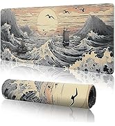 Japanese Sea Waves Large Gaming Mouse Pad,XL Mouse Pad Gaming Mouse Mat Desk Pad,31.5 x 11.8in De...