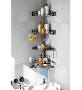 HAMITOR Corner Shower Caddy Tension Pole: Quick Installation 4-Tier Rustproof Bathroom Organizer ...