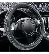 CAR PASS Bling Diamond Leather Steering Wheel Cover, With Sparkly Crystal Glitter Rhinestones Uni...