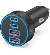 [4 in 1] USB C Car Charger, 4-Port 90W Super Fast Charging Cigarette Lighter Adapter, Dual 45W US...