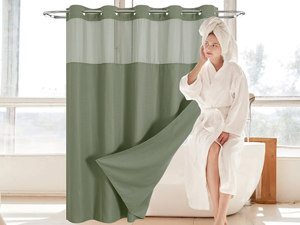 green no hook shower curtain