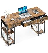 ODK Office Small Computer Desk: Home Table with Fabric Drawers &amp; Storage Shelves, Modern Writing ...