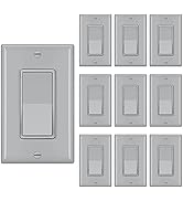 [10 Pack] BESTTEN Single Pole Decorator Wall Light Switch with Wallplate, 15A 120/277V, On/Off Ro...