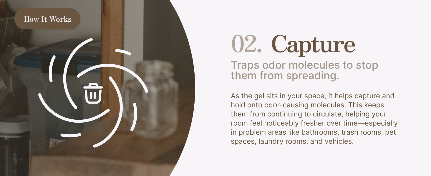 capture: traps odor molecules to stop them from spreading