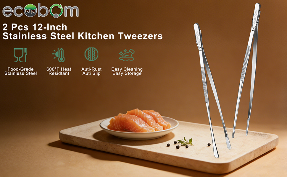 2 Pcs 12-Inch Stainless Steel Kitchen Tweezers