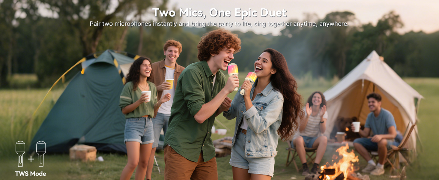duet singing microphone for travel, outdoor events, family gathering