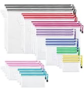 JARLINK 9 Sizes 27 Pack Mesh Zipper Pouch, 9 Colors, Multipurpose Waterproof Zipper File Bags Pla...
