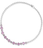 LGYIC 18K White Gold Plated Halo Tennis Necklace for Women, 5.0mm Round Cubic Zirconia, Classic S...