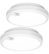 2-Pack Battery Operated Motion Sensor LED Ceiling Light, 7.2inch Flush Mount Light Fixture 6000K,...