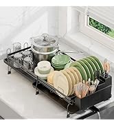 ROTTOGOON Expandable Dish Drying Rack,Multifunctional Adjustable Dish Drainer with 360° Swivel Sp...