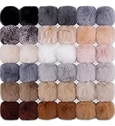 BQTQ 36 Pieces Faux Rabbit Fur Pom Pom Balls with Elastic Loop DIY Fluffy Pom Pom for Hats Beanie...
