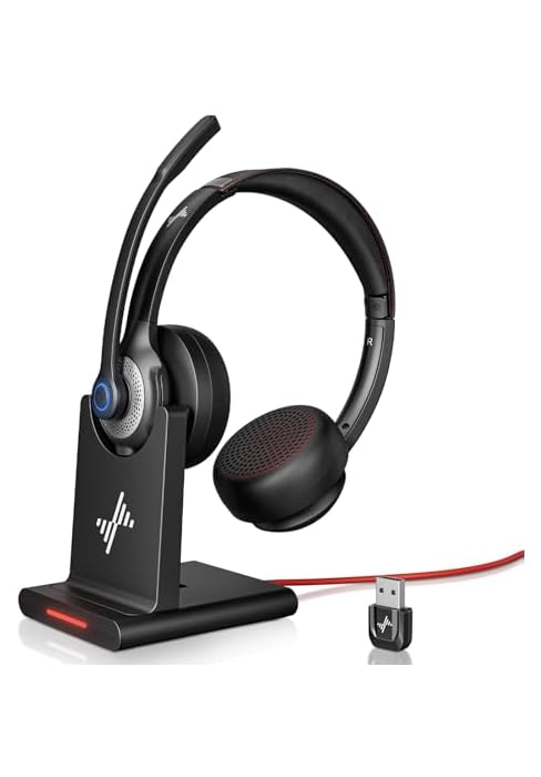 JIAMQISHI Bluetooth Wireless Headset with Mic for Work, Bluetooth 5.2, Advanced Noise Reduction M...