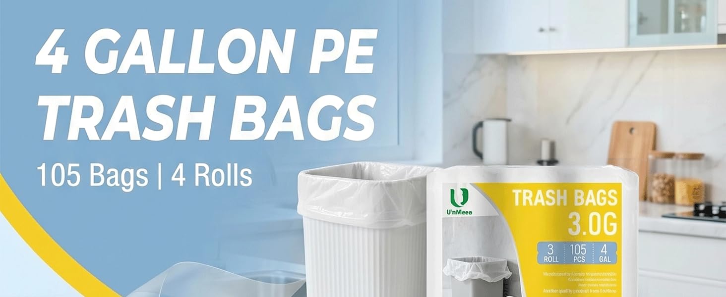 4 GALLON PE TRASH BAGS 105 Bags|4 Rolls