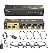 eKL KVM Switch Displayport 4 Port DP 1.2 4x1 Supports 4K@60Hz 4:4:4 hotkey Switching Audio 4 PCs ...