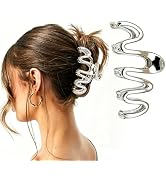 Silver Wavy Hair Claw Clips, Large Metal Jaw Clips for Thick Hair, Non-Slip Wave Hair Clips for W...
