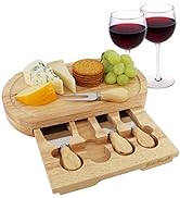 StarBlue Cheese Board Set with 4 Knives and Slide Out Drawer | Large Oak Wooden Cheese and Platte...
