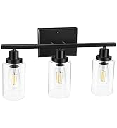 Ascher 3-Light Wall Sconces, Modern Vanity Light Fixture with Clear Glass Shade, Black Finish Wal...
