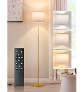 60" Modern Floor Lamp for Living Room, Standing Lamp with White Linen Lampshade, Remote and Foot ...