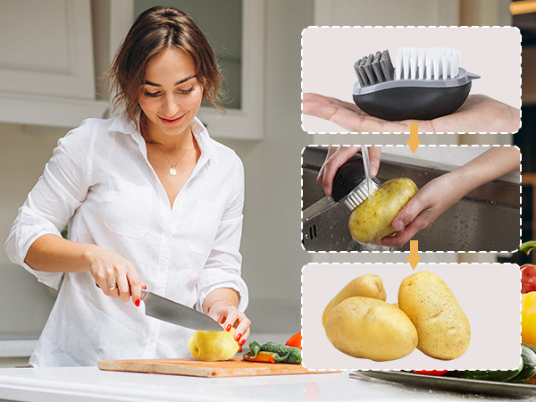 MR.SIGA Fruit and Vegetable Cleaning Brush with Non Slip Comfortable Grip, Pack of 2, Black