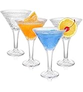 Kingrol Martini Glasses Set of 4, 8.5 oz Cocktail Glasses with Elegant Embossed Design, Vintage S...